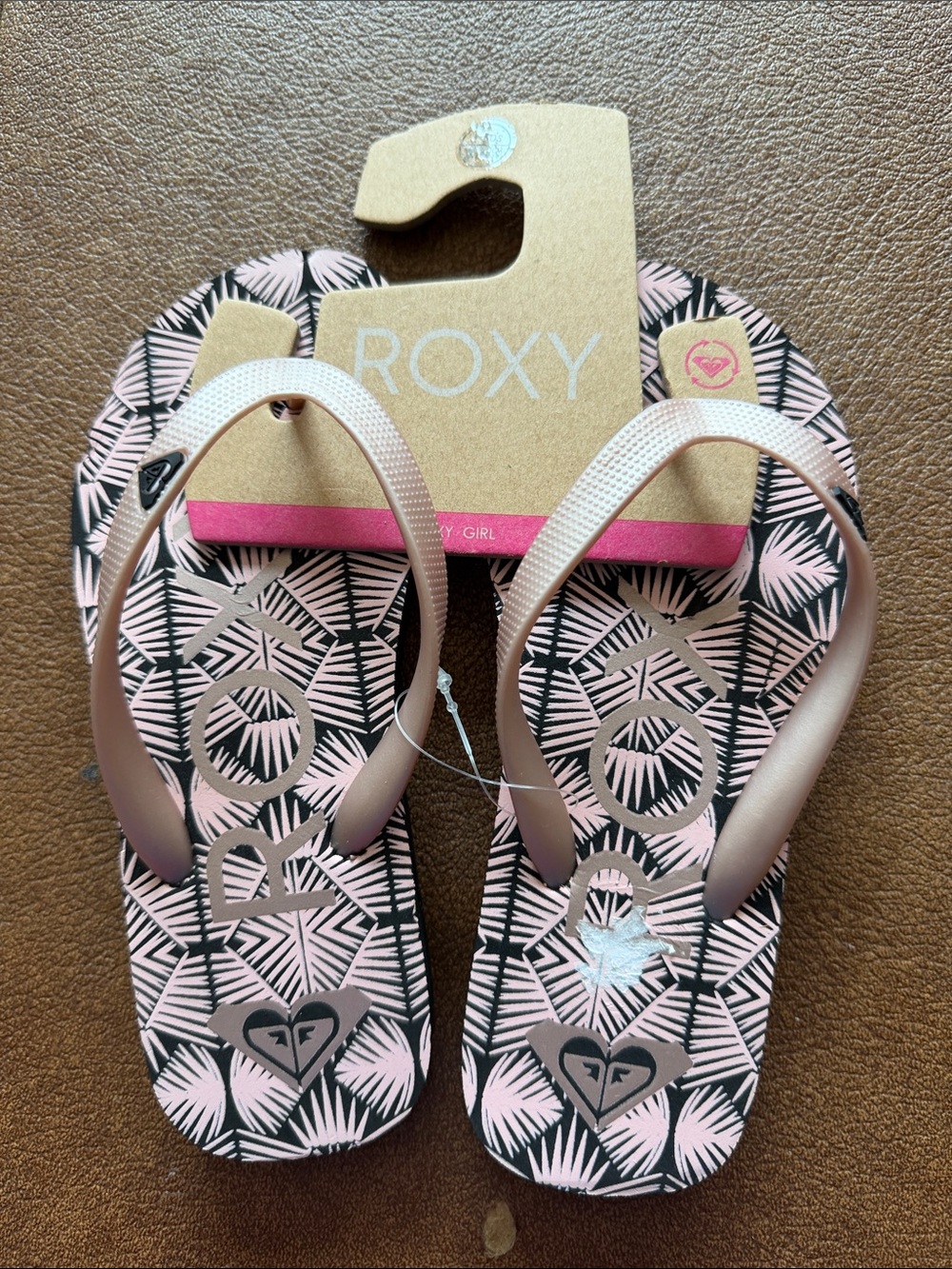 girls Roxy Pink & Black Patterned Women's Flip Flops